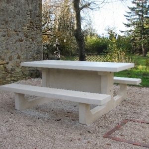 Table de pique nique en béton armé Mimosa blanc naturel