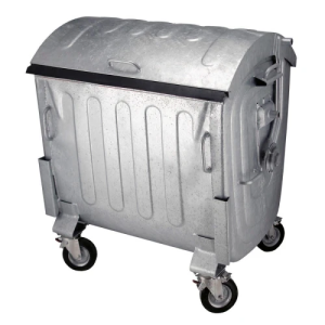 Conteneur en acier galvanisé avec couvercle arrondi et 4 roues 110 L