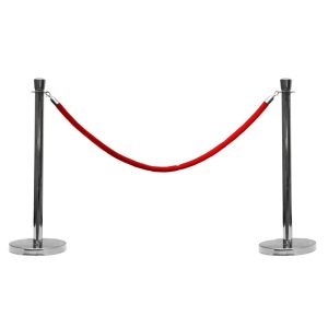 Kit de 2 poteaux acier chromé - tête cylindrique - 2m cordon velours rouge