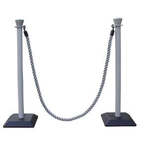 Kit 2 poteaux gris ABS monobloc avec 2m de corde - base lestée - corde gris