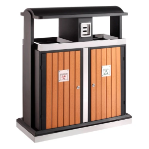 Poubelle extérieur tri sélectif 2x50L Look bois avec cendrier