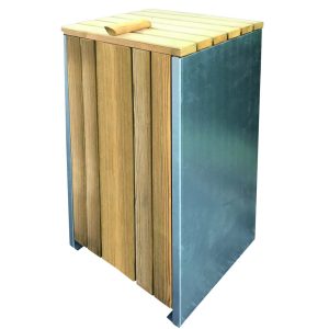 Corbeille Bois/Métal Ciotat 100 L Avec couvercle et façade amovible
