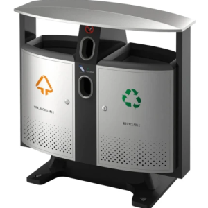 Poubelle extérieur tri sélectif 2x39L Look bois avec cendrier et compartiment pour les piles