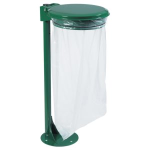 COLLECMUR Support sac avec couvercle sur poteau avec platine à fixer 110L Vert Mousse