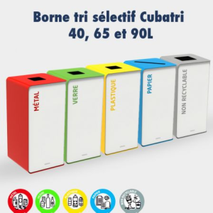 CUBATRI Borne de tri sélectif 90L sans serrure  - INTERIEUR - Support sac sur glissière avec Roulettes FAÇADE BLANCHE