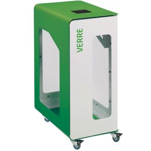 CUBATRI Borne de tri sélectif 90L Vigipirate sans serrure FAÇADE BLANCHE sur ROULETTES