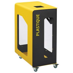 CUBATRI Borne de tri sélectif 90L Vigipirate sans serrure FAÇADE GRISE sur ROULETTES