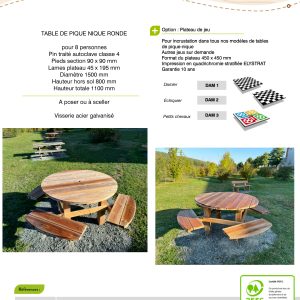 AD ADR140 TABLE PIQUE NIQUE RONDE 8 PERSONNES BUFFHYERES COLLECTIVITES
